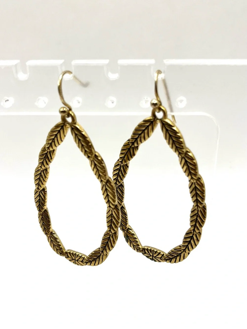 Barse Teardrop Leaf Link Earrings Gold Vermeil 925 Sterling Silver Hoop Large - Picture 5 of 14